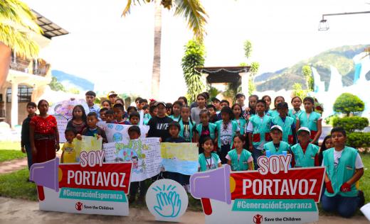A group of children from Generation Hope campaign during COP Simulation in Guatemala