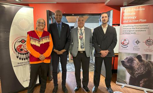 Knowledge Keeper Sempulyan Stewart Gonzales, Minister of International Development Ahmed Hussen, Regional Chief of the British Columbia Assembly of First Nations Terry Teegee, Director of the National Reconciliation Program at Save the Children Canada Lewis Archer