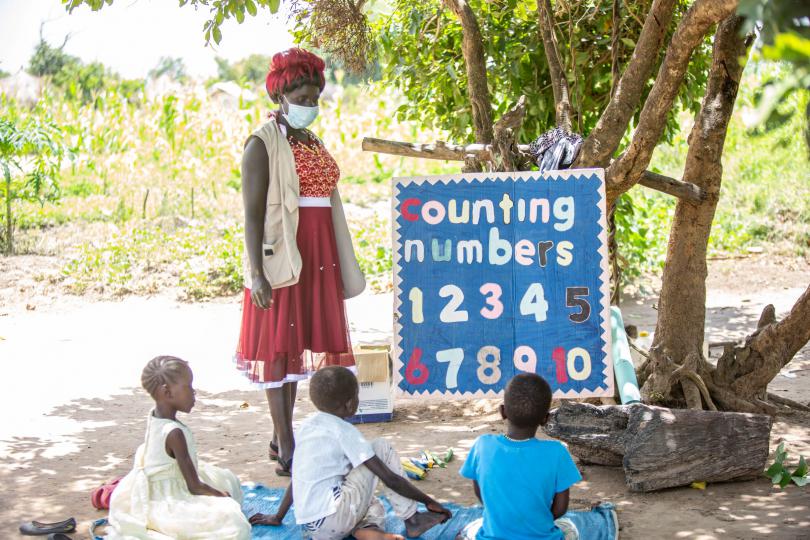 As part of the response to the COVID-19 outbreak in Uganda, Save the Children supported caregivers with a refresher training in Emergent Literacy and Maths and inclusive education with major focus on supporting the children to improve their skills in literacy, numeracy and social well-being while at home. The approach is implemented for Early Childhood Care and Development targeting children aged 3-6 years. The teaching is being implemented in refugee settlements.