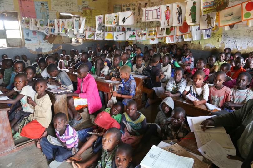 Overcrowded classrooms in Rwamwanja