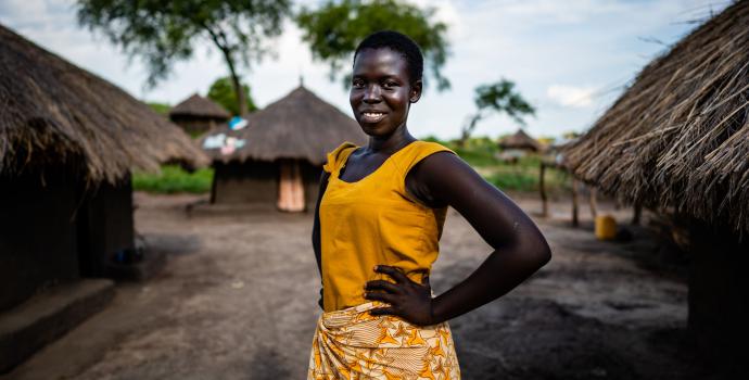 Harriet at her home in northern Uganda. Louis Leeson / Save the Children